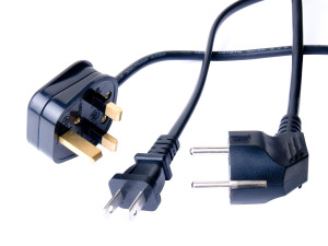 Black electrical cords on white